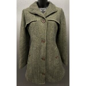 Mango MNG Wool Coat Women S Green Herringbone Old Money Quiet Luxury Classic